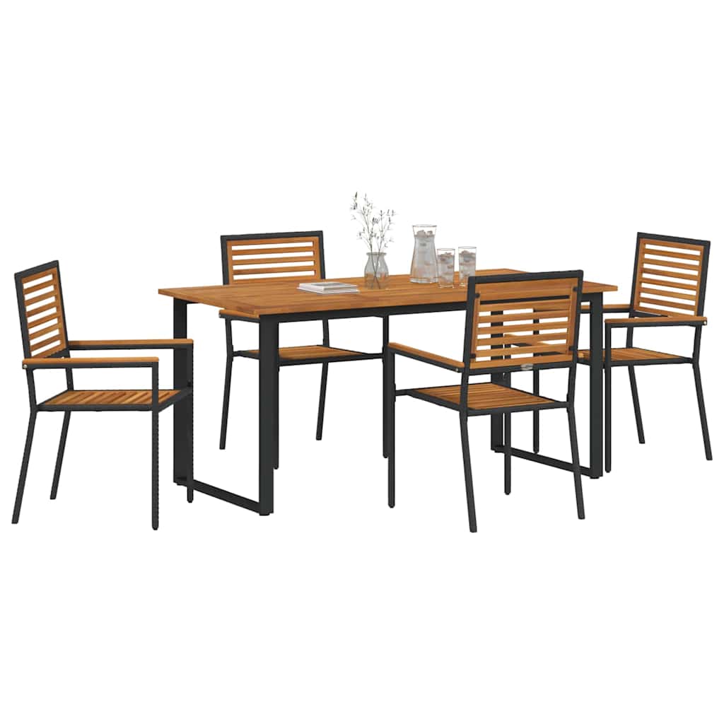 Tuin eettafelset 5 pcs Zwart Massief Acaciahout – afbeelding 3