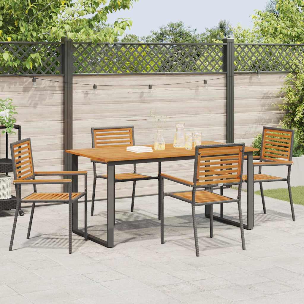 Tuin eettafelset 5 pcs Zwart Massief Acaciahout – afbeelding 4