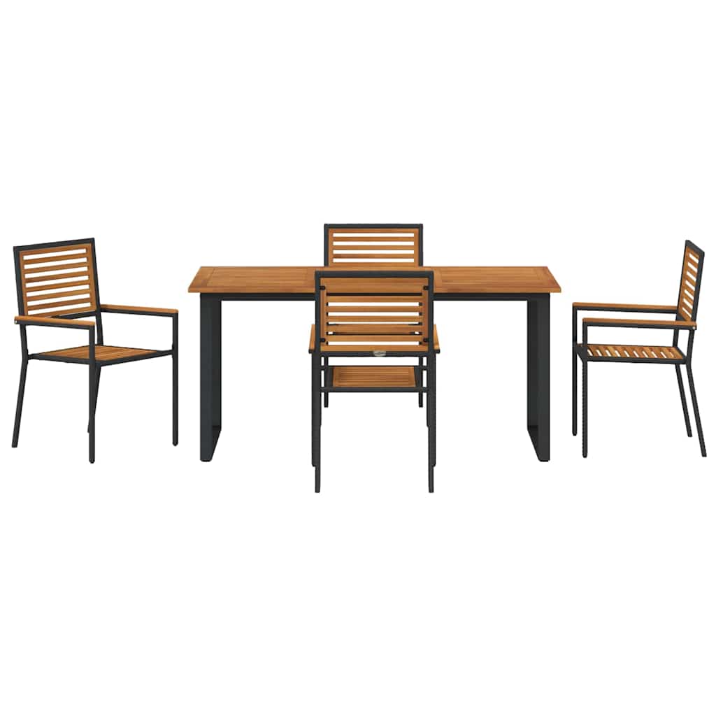 Tuin eettafelset 5 pcs Zwart Massief Acaciahout – afbeelding 7