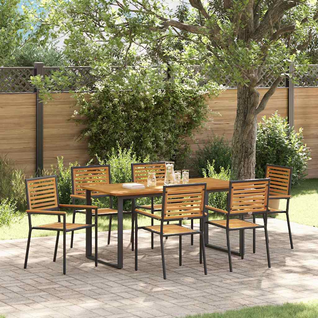 Tuin eettafelset 7 pcs Zwart Massief Acaciahout – afbeelding 1