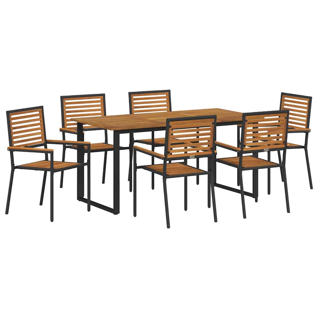 Tuin eettafelset 7 pcs Zwart Massief Acaciahout – afbeelding 2