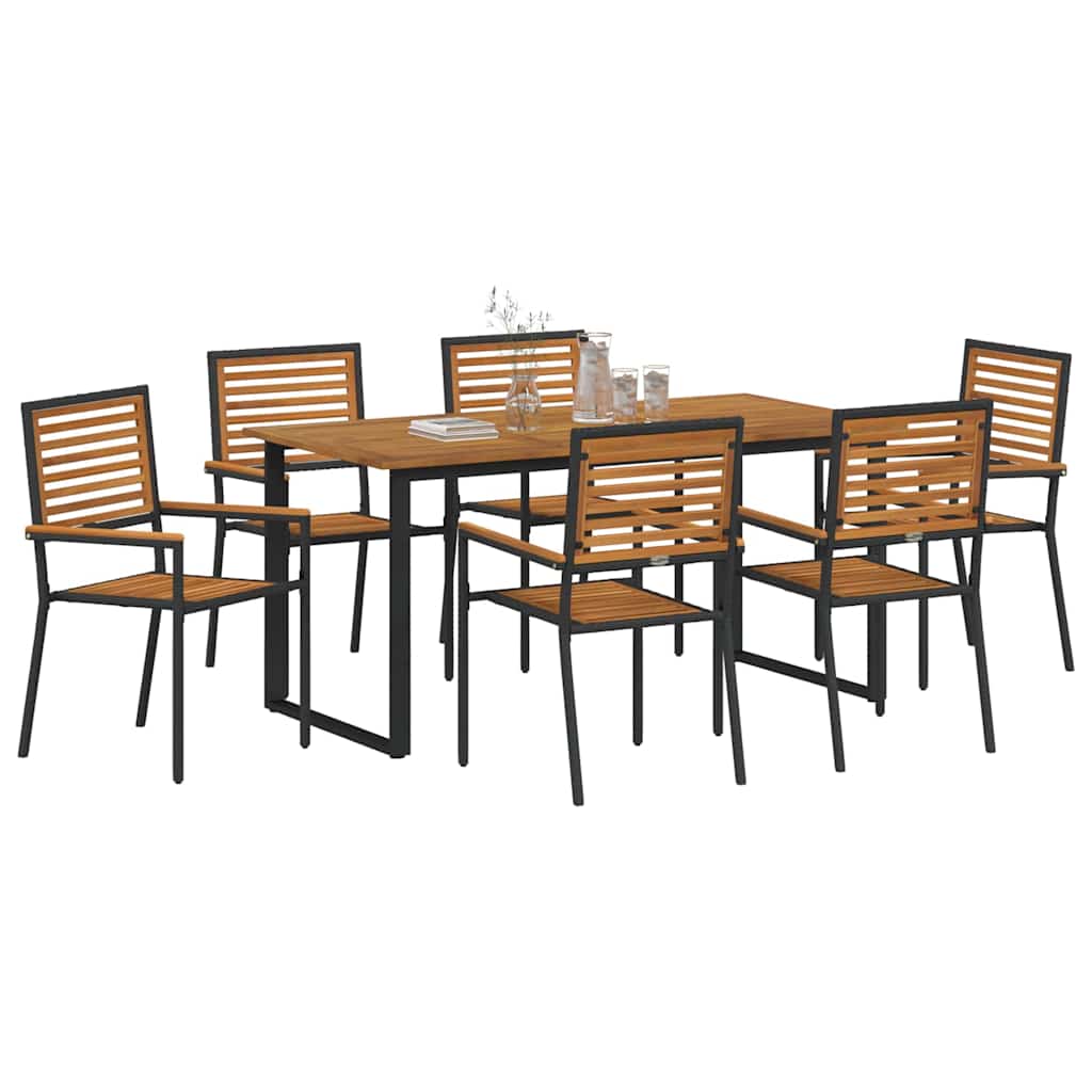 Tuin eettafelset 7 pcs Zwart Massief Acaciahout – afbeelding 3