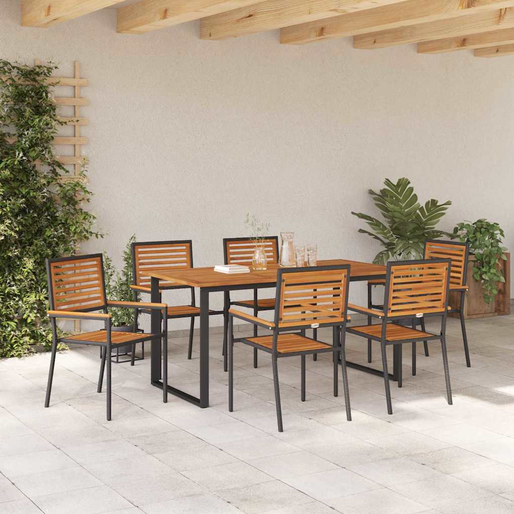 Tuin eettafelset 7 pcs Zwart Massief Acaciahout – afbeelding 4