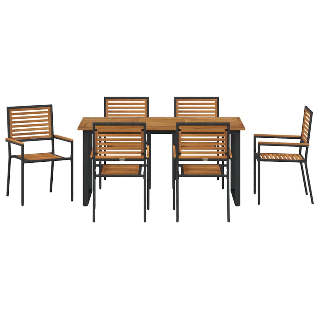 Tuin eettafelset 7 pcs Zwart Massief Acaciahout – afbeelding 7