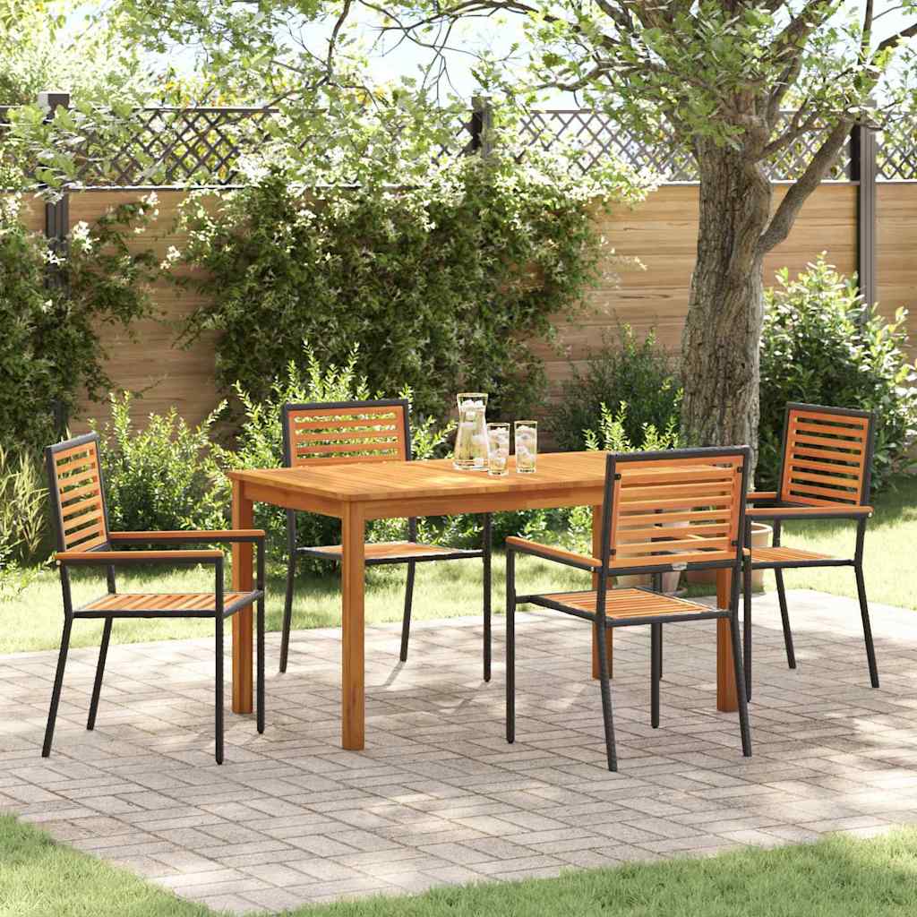 Tuin eettafelset 5 pcs Zwart Massief Acaciahout – afbeelding 1