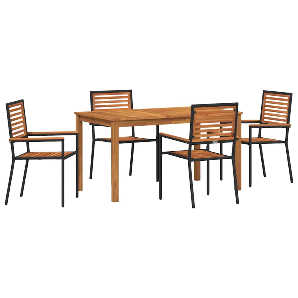 Tuin eettafelset 5 pcs Zwart Massief Acaciahout – afbeelding 2