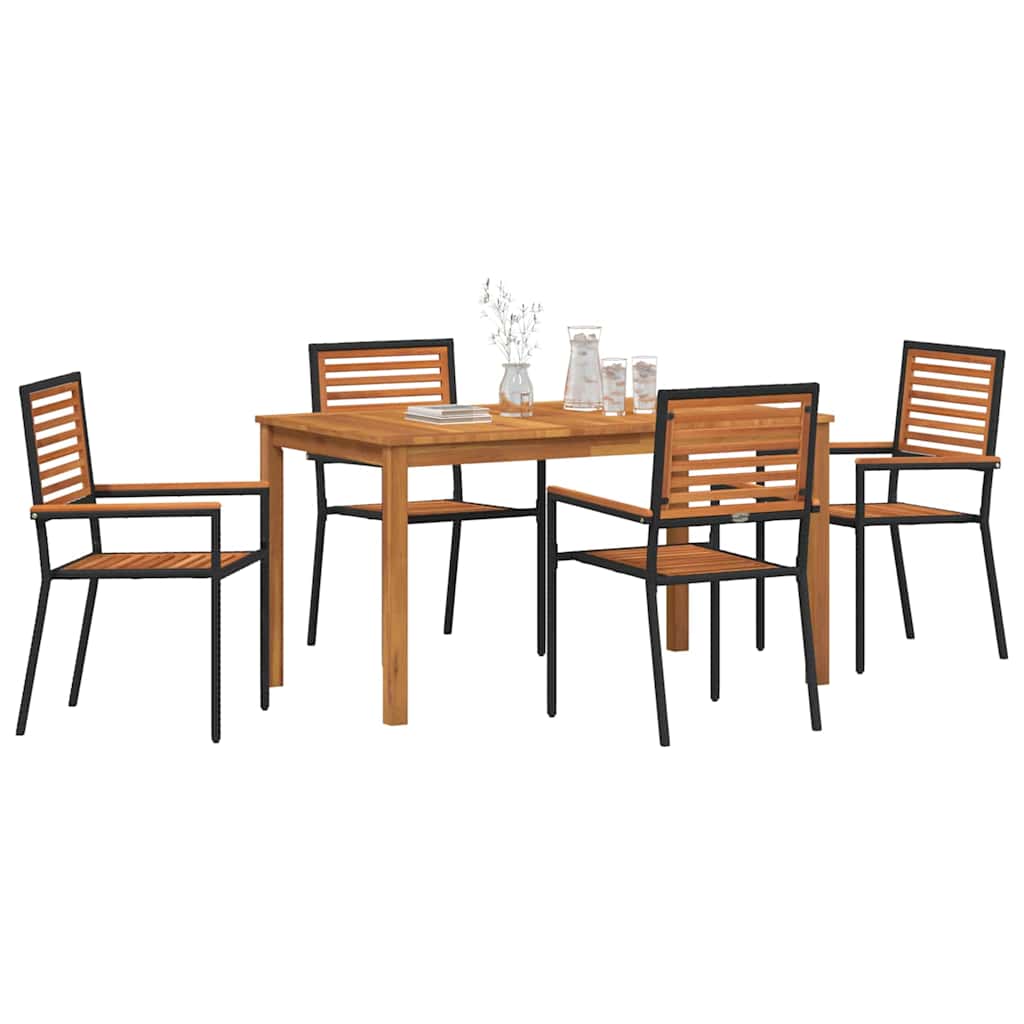 Tuin eettafelset 5 pcs Zwart Massief Acaciahout – afbeelding 3