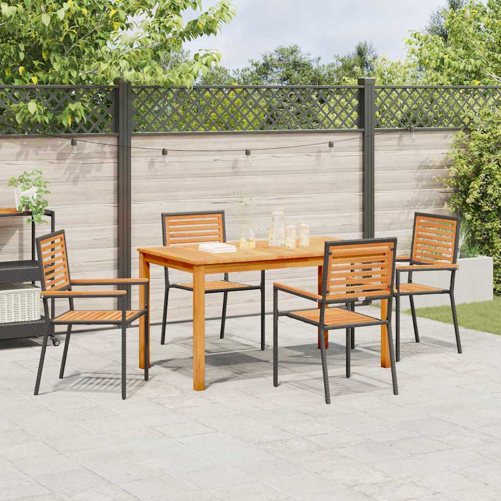 Tuin eettafelset 5 pcs Zwart Massief Acaciahout – afbeelding 4