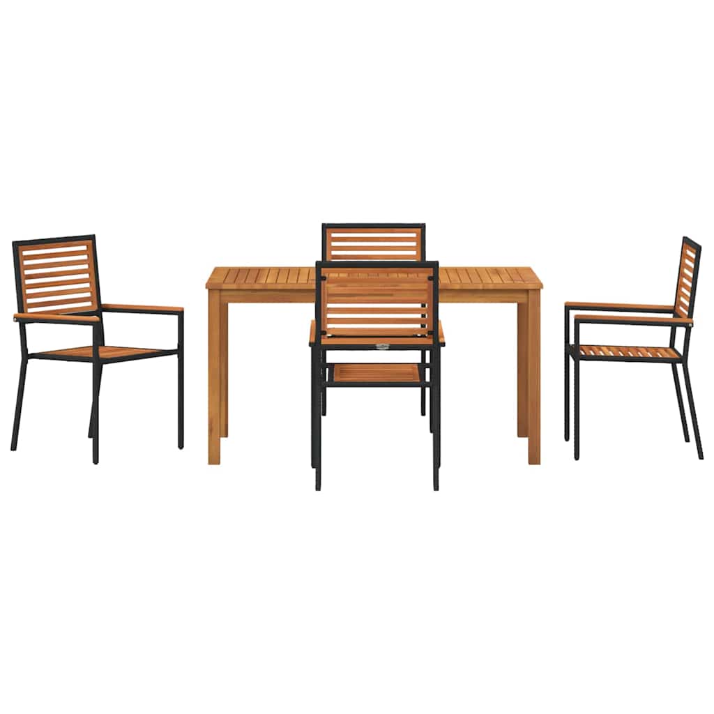 Tuin eettafelset 5 pcs Zwart Massief Acaciahout – afbeelding 7
