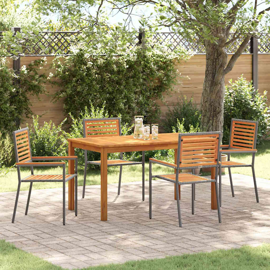 Tuin eettafelset 5 pcs Grijs Massief Acaciahout – afbeelding 1
