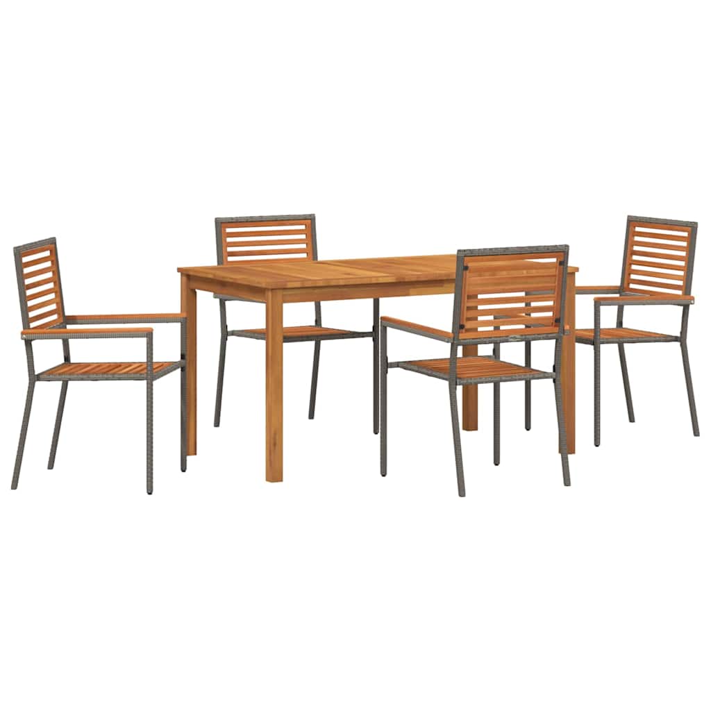 Tuin eettafelset 5 pcs Grijs Massief Acaciahout – afbeelding 2