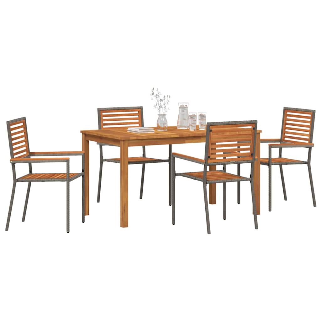 Tuin eettafelset 5 pcs Grijs Massief Acaciahout – afbeelding 3