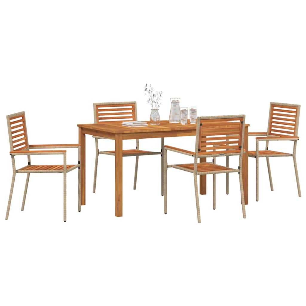 Tuin eettafelset 5 pcs Beige Massief Acaciahout – afbeelding 3