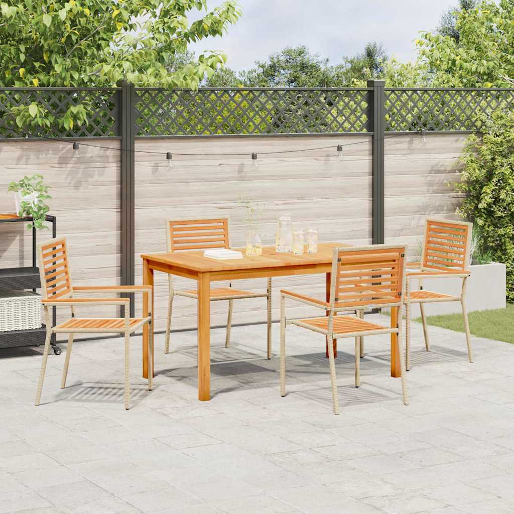 Tuin eettafelset 5 pcs Beige Massief Acaciahout – afbeelding 4