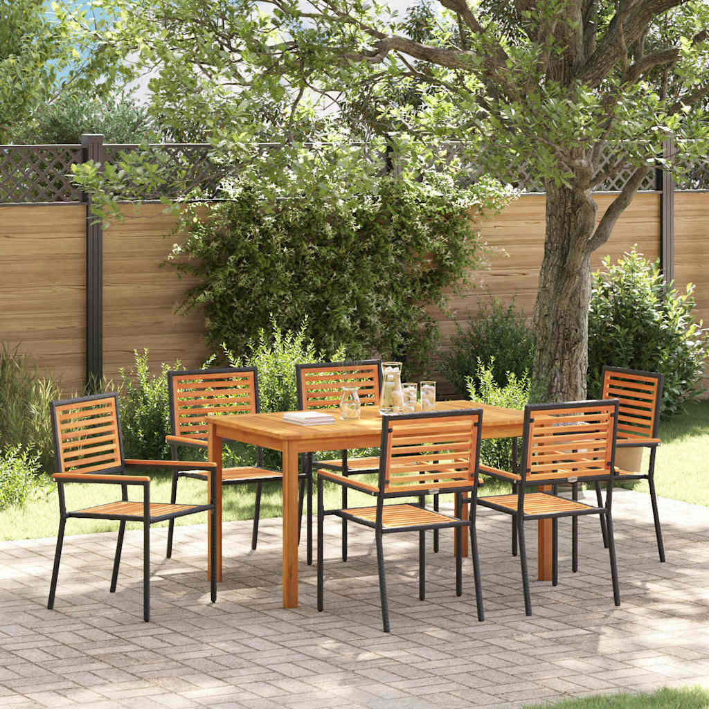 Tuin eettafelset 7 pcs Zwart Massief Acaciahout – afbeelding 1