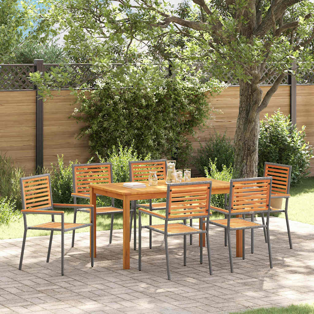 Tuin eettafelset 7 pcs Grijs Massief Acaciahout – afbeelding 1