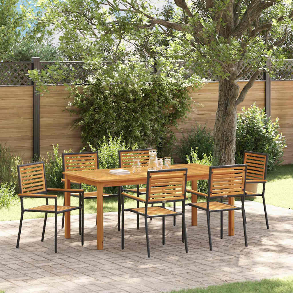 Tuin eettafelset 7 pcs Zwart Massief Acaciahout – afbeelding 1