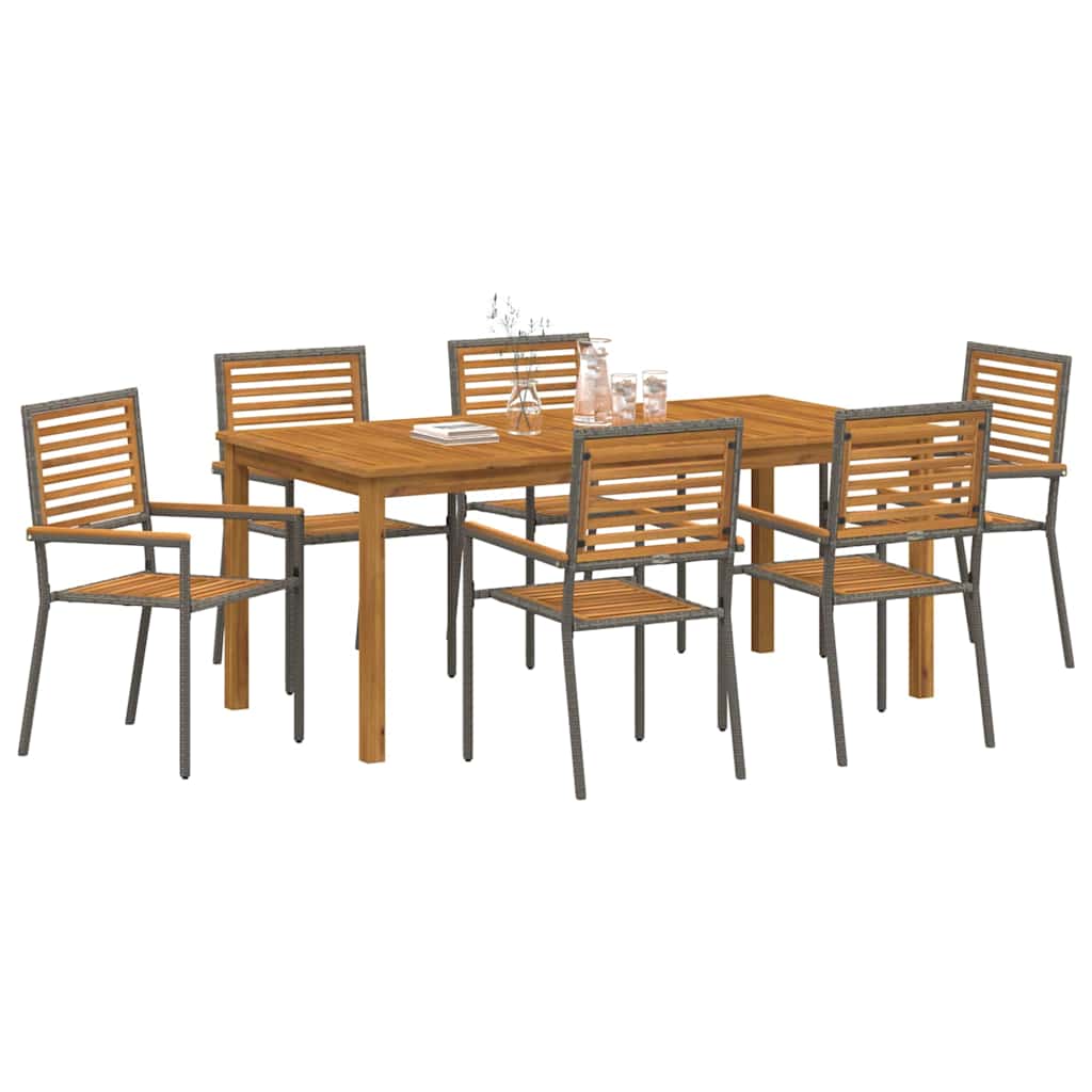 Tuin eettafelset 7 pcs Grijs Massief Acaciahout – afbeelding 3