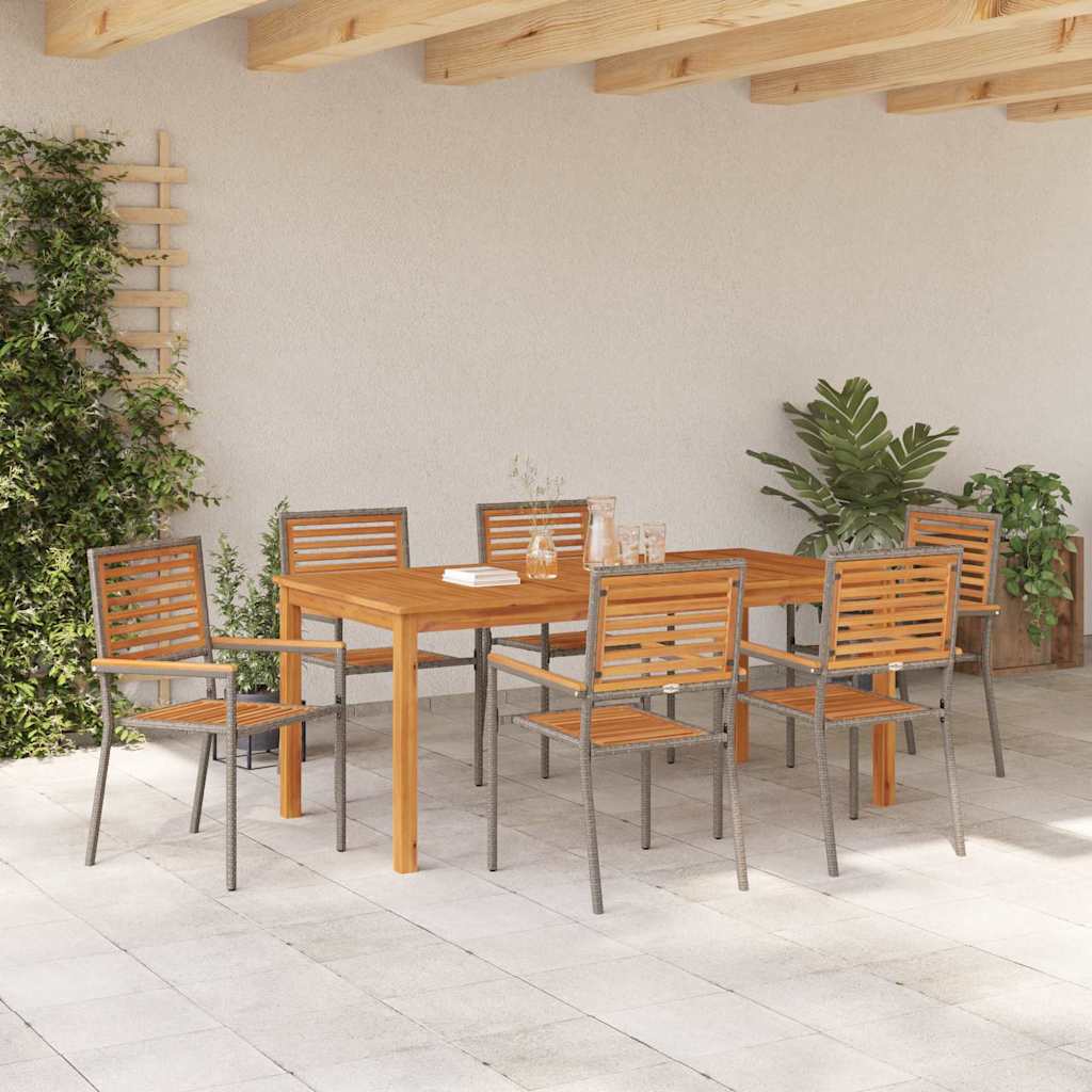 Tuin eettafelset 7 pcs Grijs Massief Acaciahout – afbeelding 4