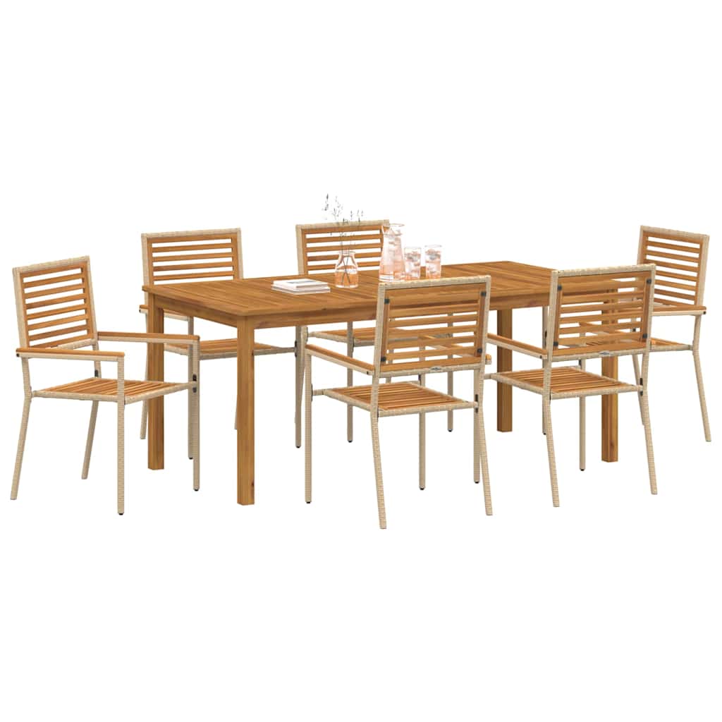Tuin eettafelset 7 pcs Beige Massief Acaciahout – afbeelding 3