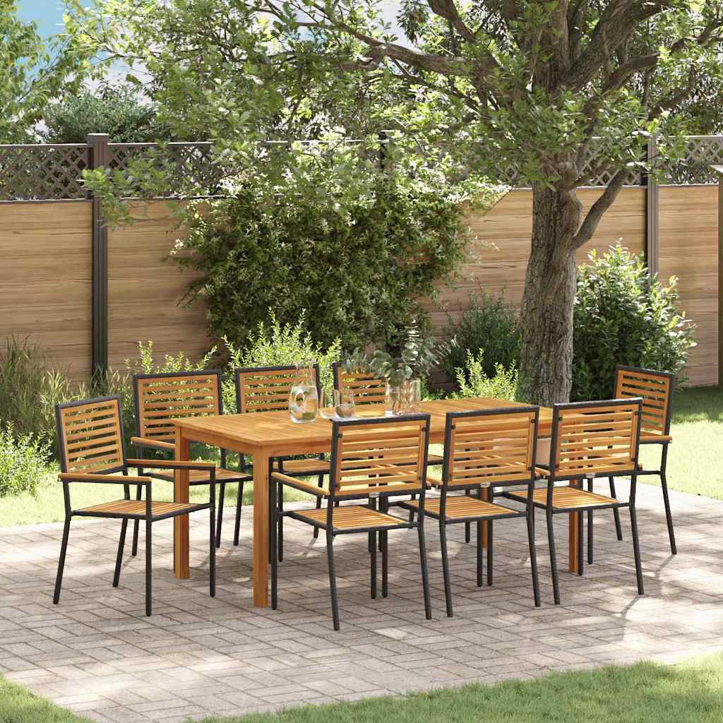 Tuin eettafelset 9 pcs Zwart Massief Acaciahout – afbeelding 1