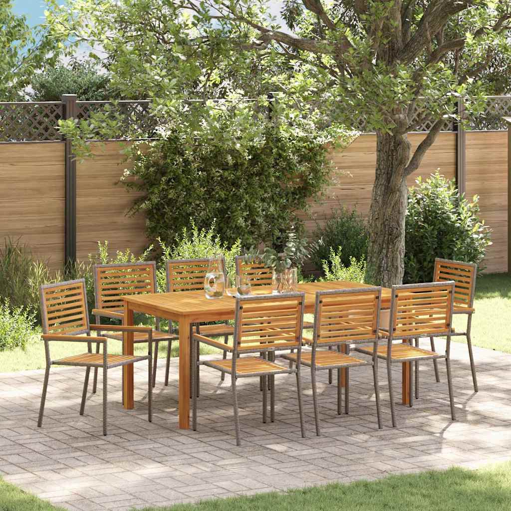 Tuin eettafelset 9 pcs Grijs Massief Acaciahout – afbeelding 1