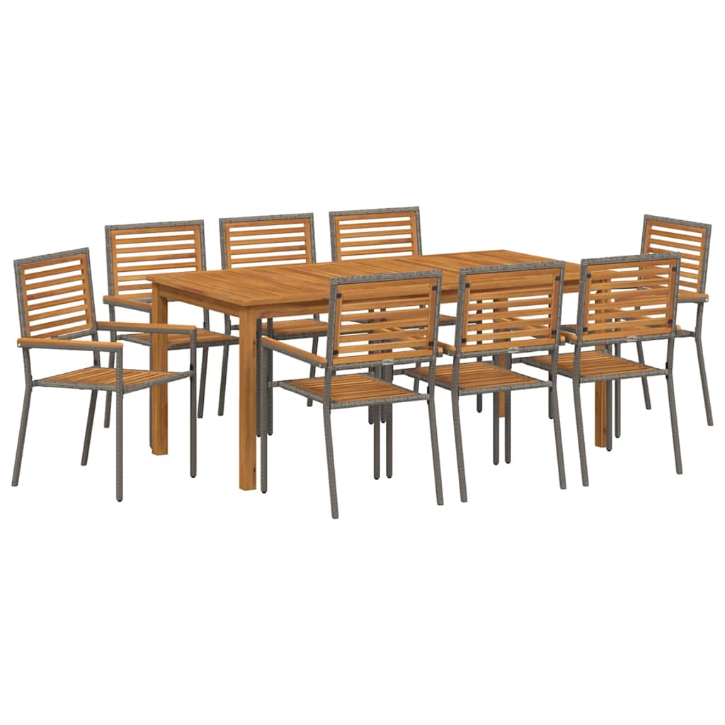 Tuin eettafelset 9 pcs Grijs Massief Acaciahout – afbeelding 2