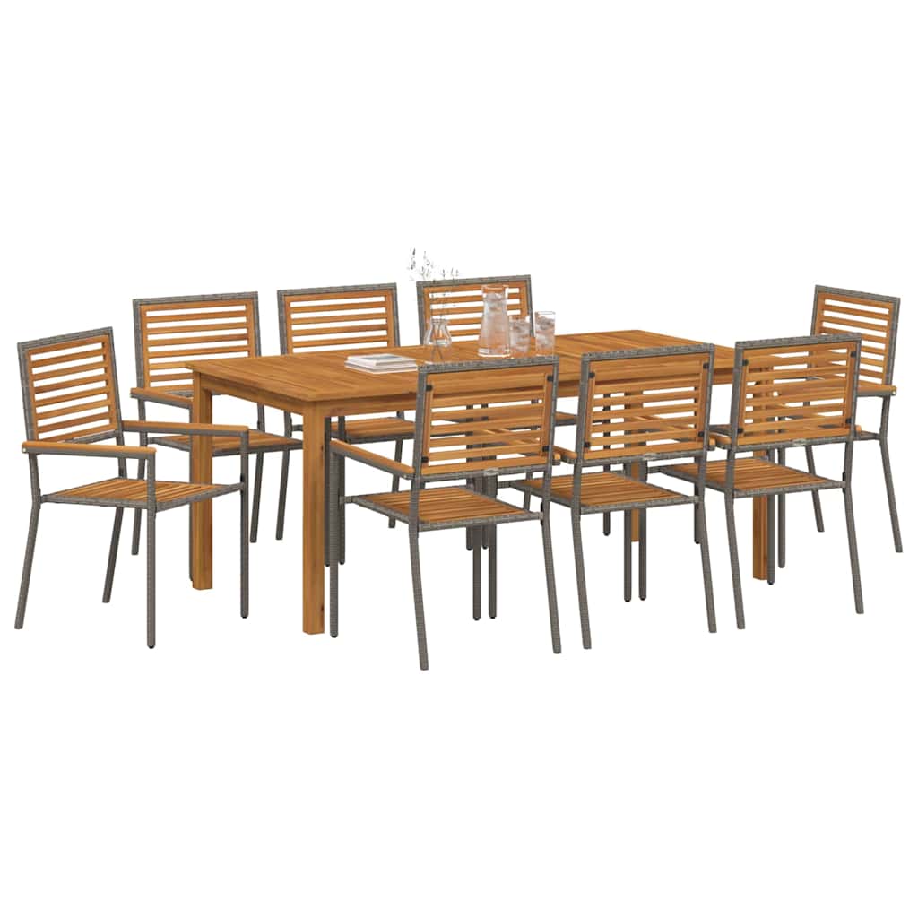 Tuin eettafelset 9 pcs Grijs Massief Acaciahout – afbeelding 3