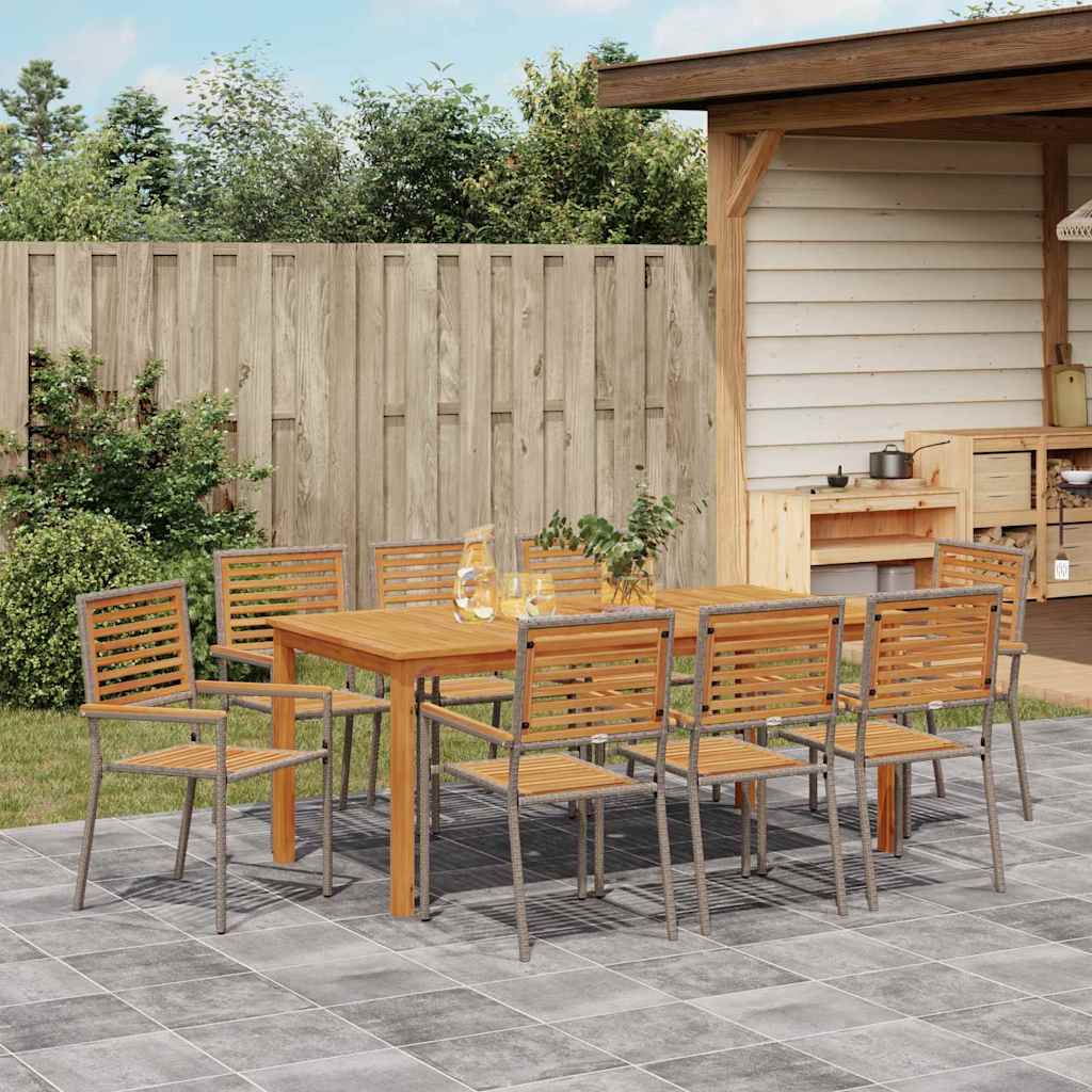 Tuin eettafelset 9 pcs Grijs Massief Acaciahout – afbeelding 4