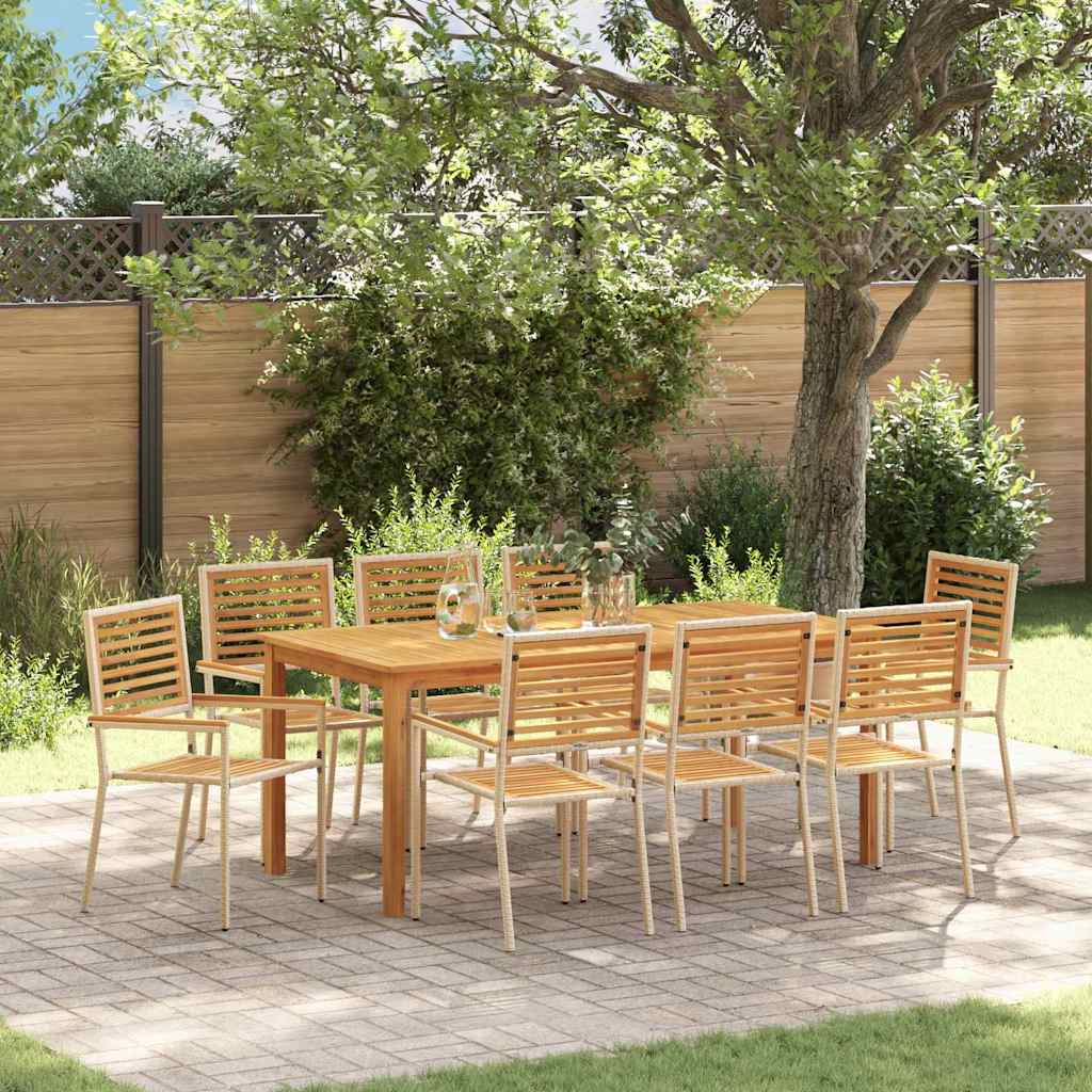 Tuin eettafelset 9 pcs Beige Massief Acaciahout – afbeelding 1