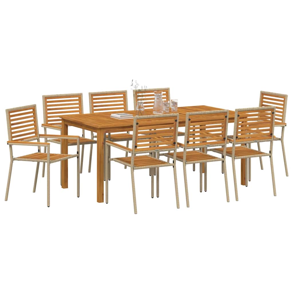 Tuin eettafelset 9 pcs Beige Massief Acaciahout – afbeelding 3