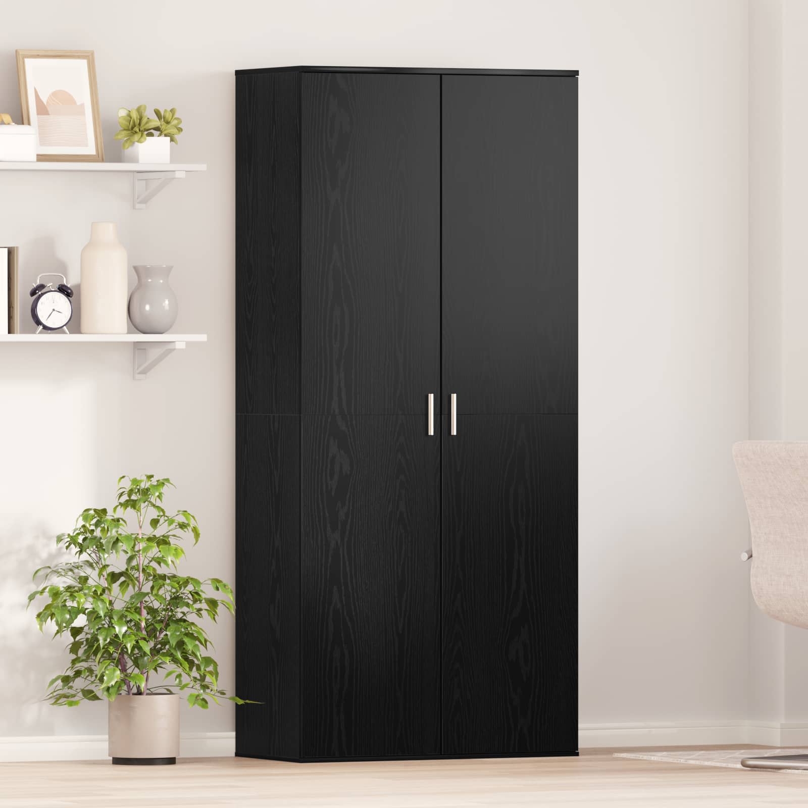 Highboard met plank Zwart eiken 80 x 39 x 178 cm Bewerkt hout – afbeelding 1