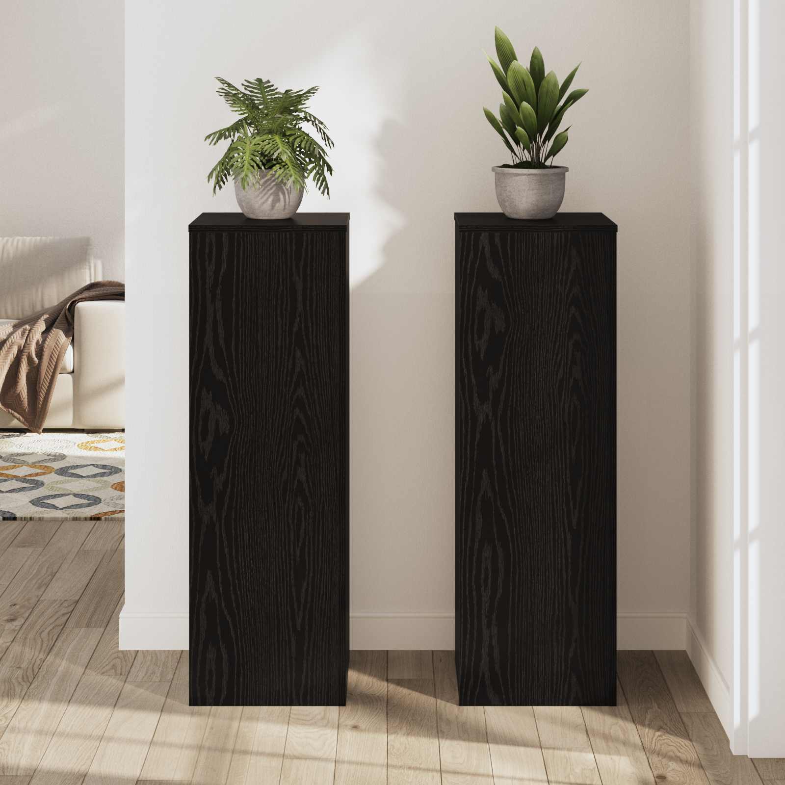 Plantenstandaard 2 pcs Zwart Eiken 33 x 33 x 100 cm – afbeelding 4