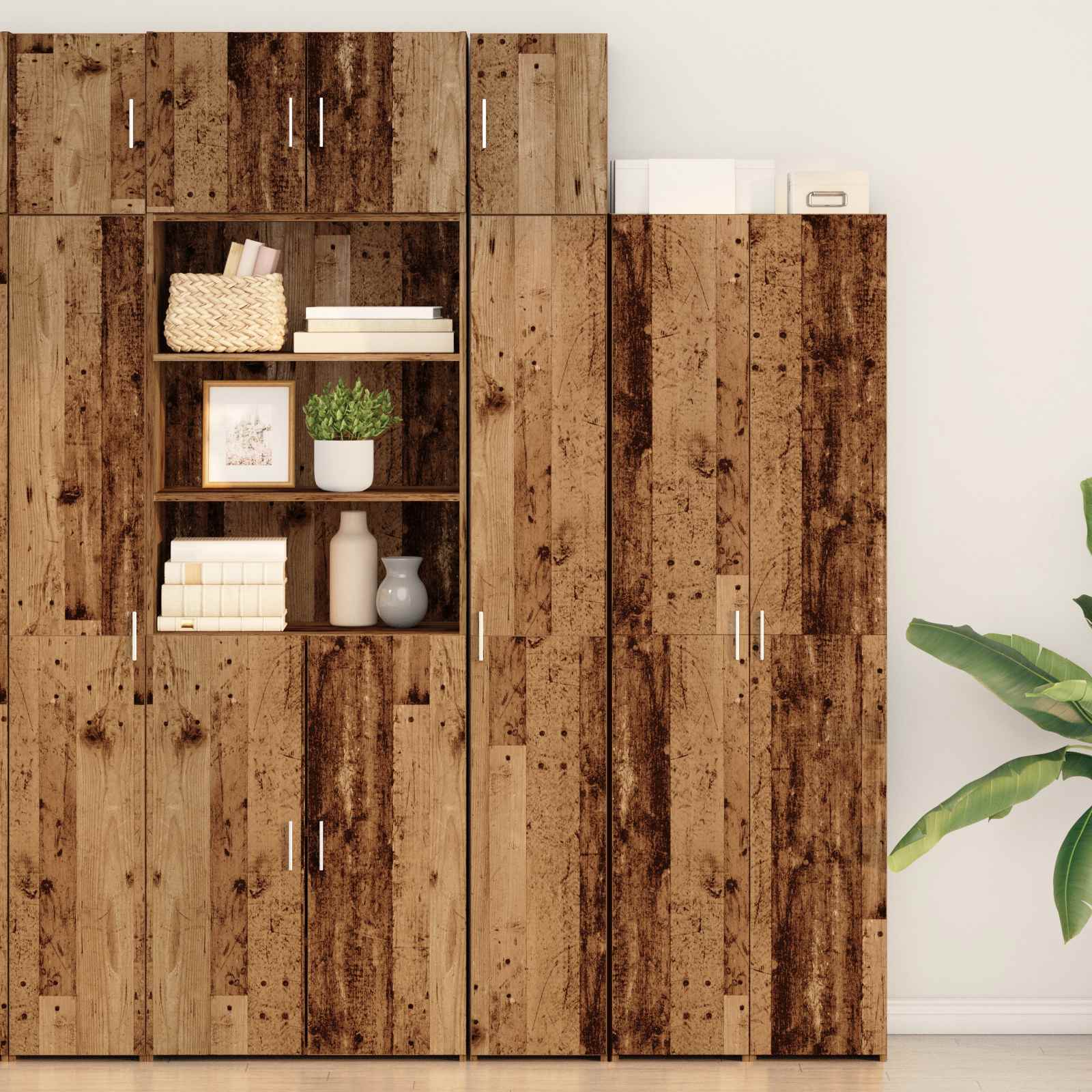 2-delige opbergkast met planken 2 pcs Oud hout Bewerkt hout