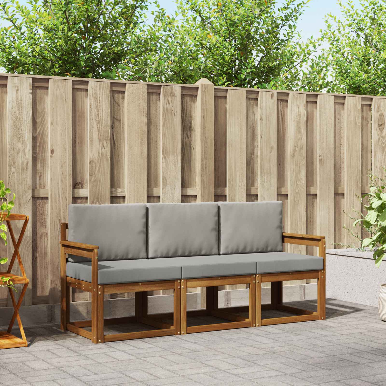 Buiten bankenset met kussen 3 pcs Natuurlijk en Lichtgrijs – afbeelding 1