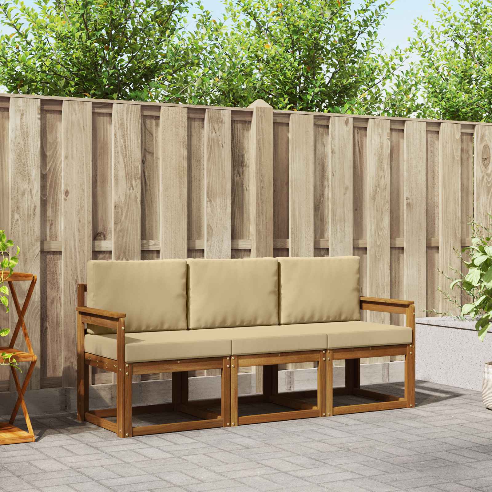 Buiten bankenset met kussen 3 pcs Natuurlijk en Beige – afbeelding 1