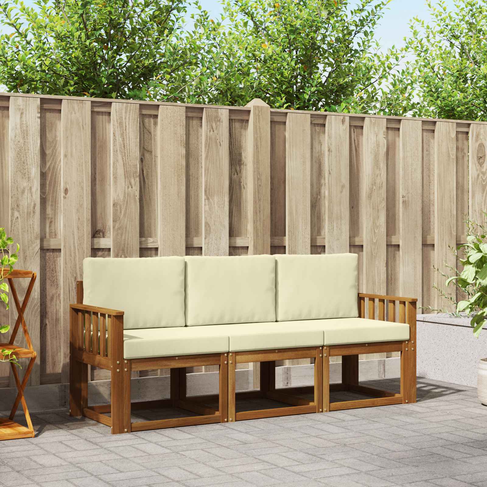 Buiten bankenset met kussen 3 pcs Natuurlijk en Crème – afbeelding 1
