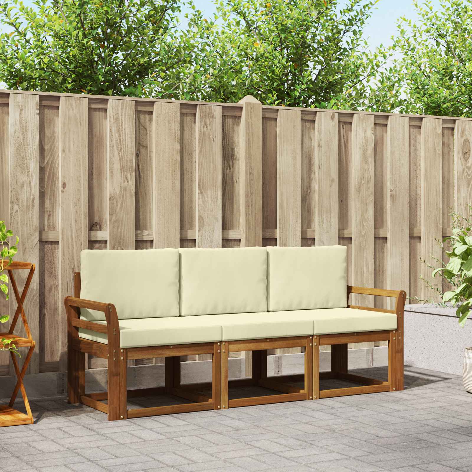 Buiten bankenset met kussen 3 pcs Natuurlijk en Crème – afbeelding 1