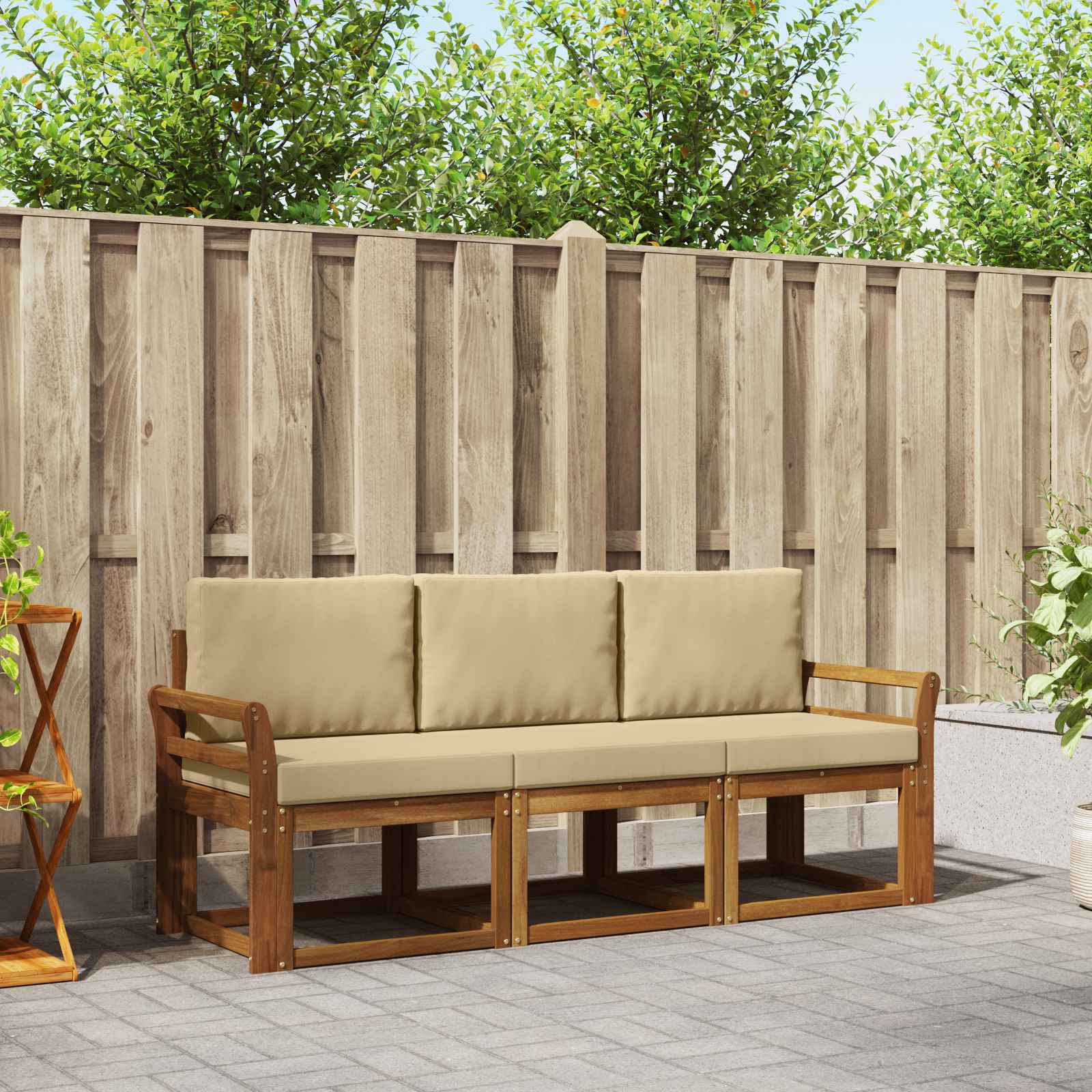 Buiten bankenset met kussen 3 pcs Natuurlijk en Beige – afbeelding 1