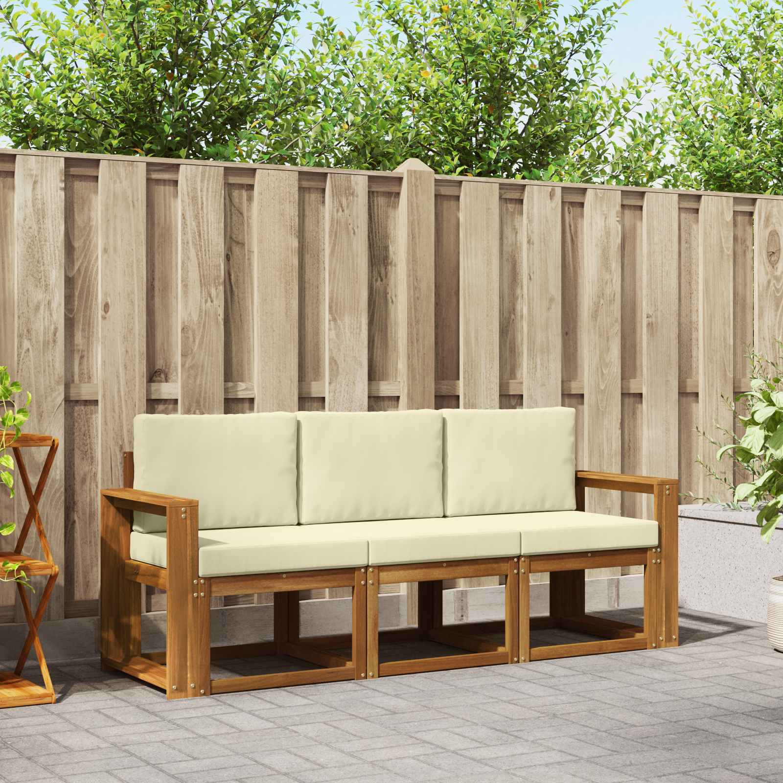 Buiten bankenset met kussen 3 pcs Natuurlijk en Crème
