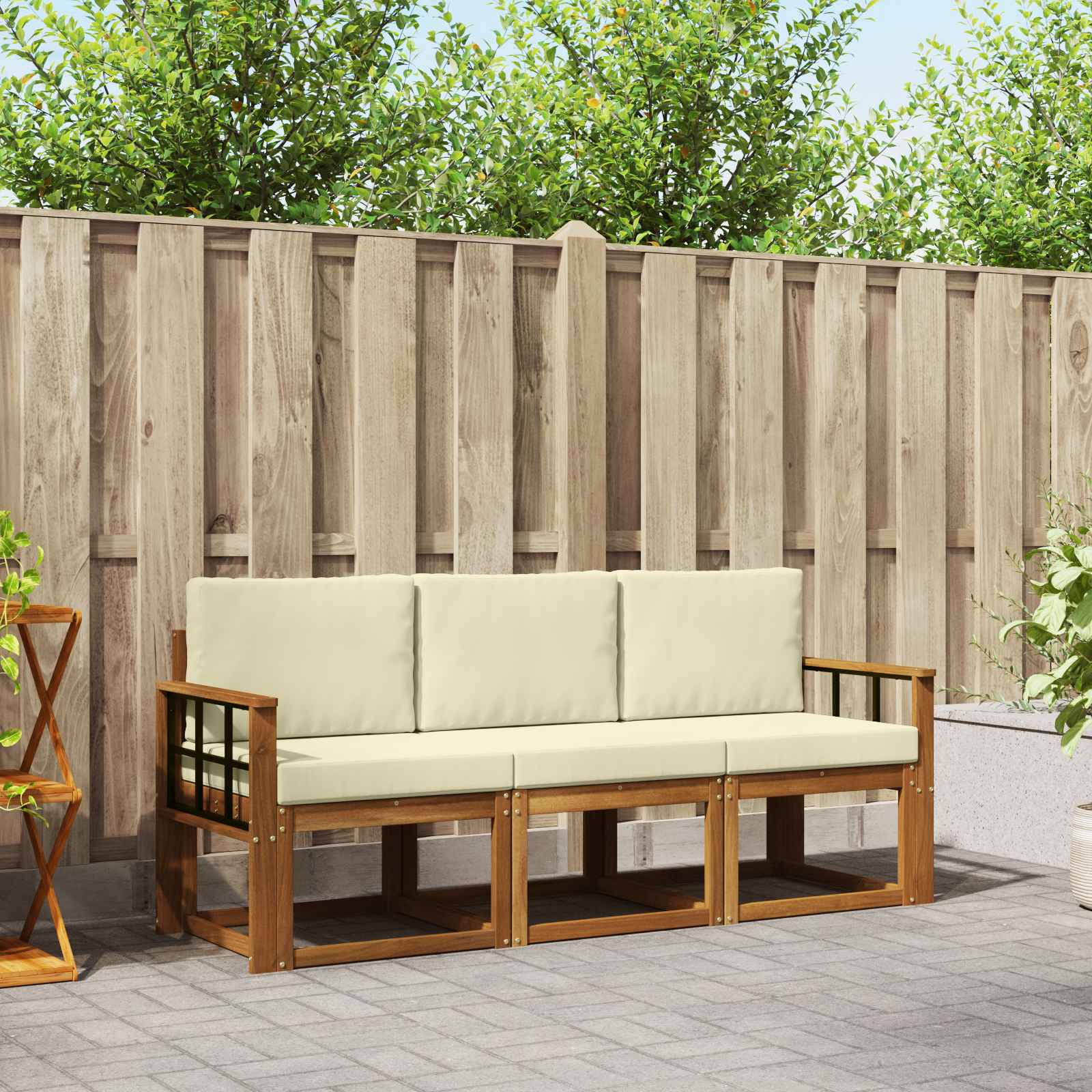 Buiten bankenset met kussen 3 pcs Natuurlijk en Crème – afbeelding 1