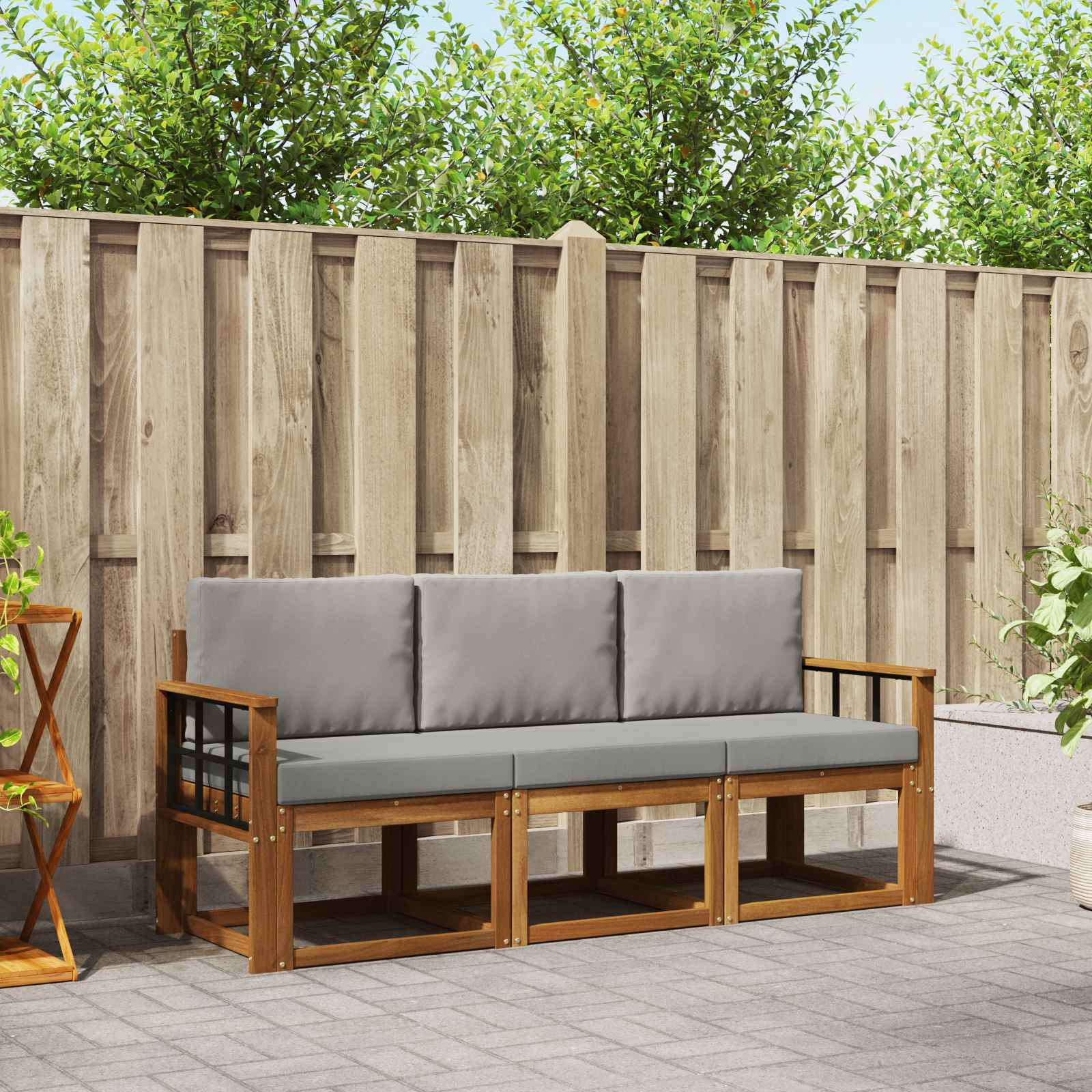 Buiten bankenset met kussen 3 pcs Natuurlijk en Lichtgrijs – afbeelding 1