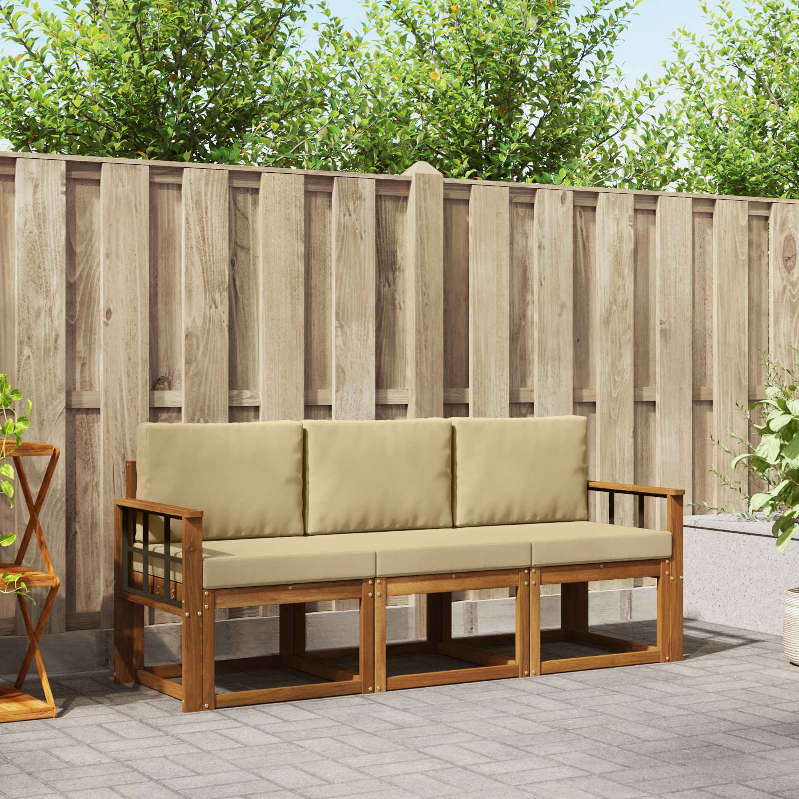 Buiten bankenset met kussen 3 pcs Natuurlijk en Beige – afbeelding 1