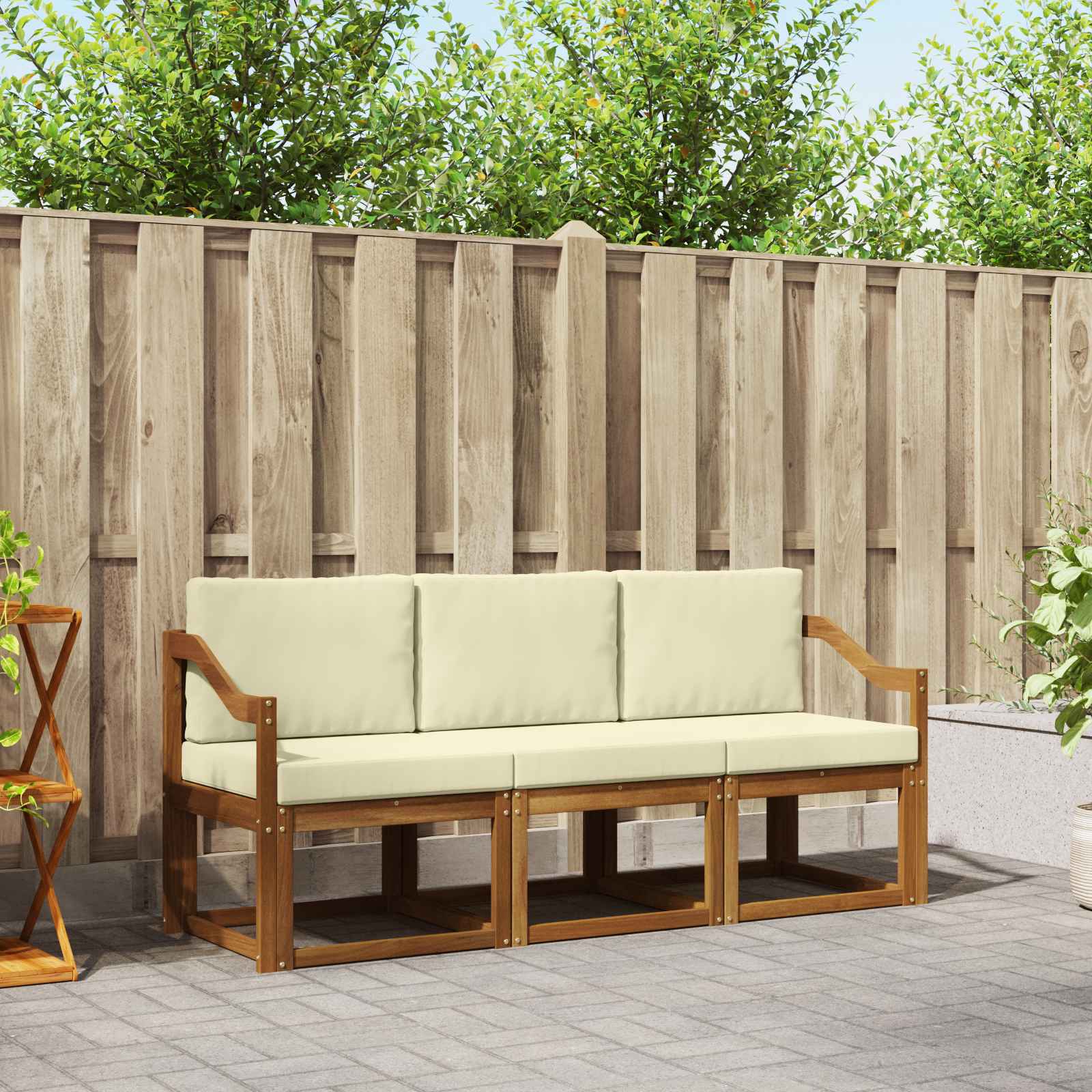 Buiten bankenset met kussen 3 pcs Natuurlijk en Crème
