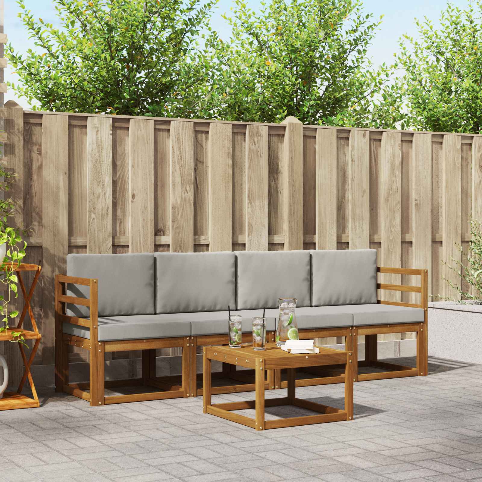 Buiten bankenset met kussen 5 pcs Natuurlijk en Lichtgrijs – afbeelding 1