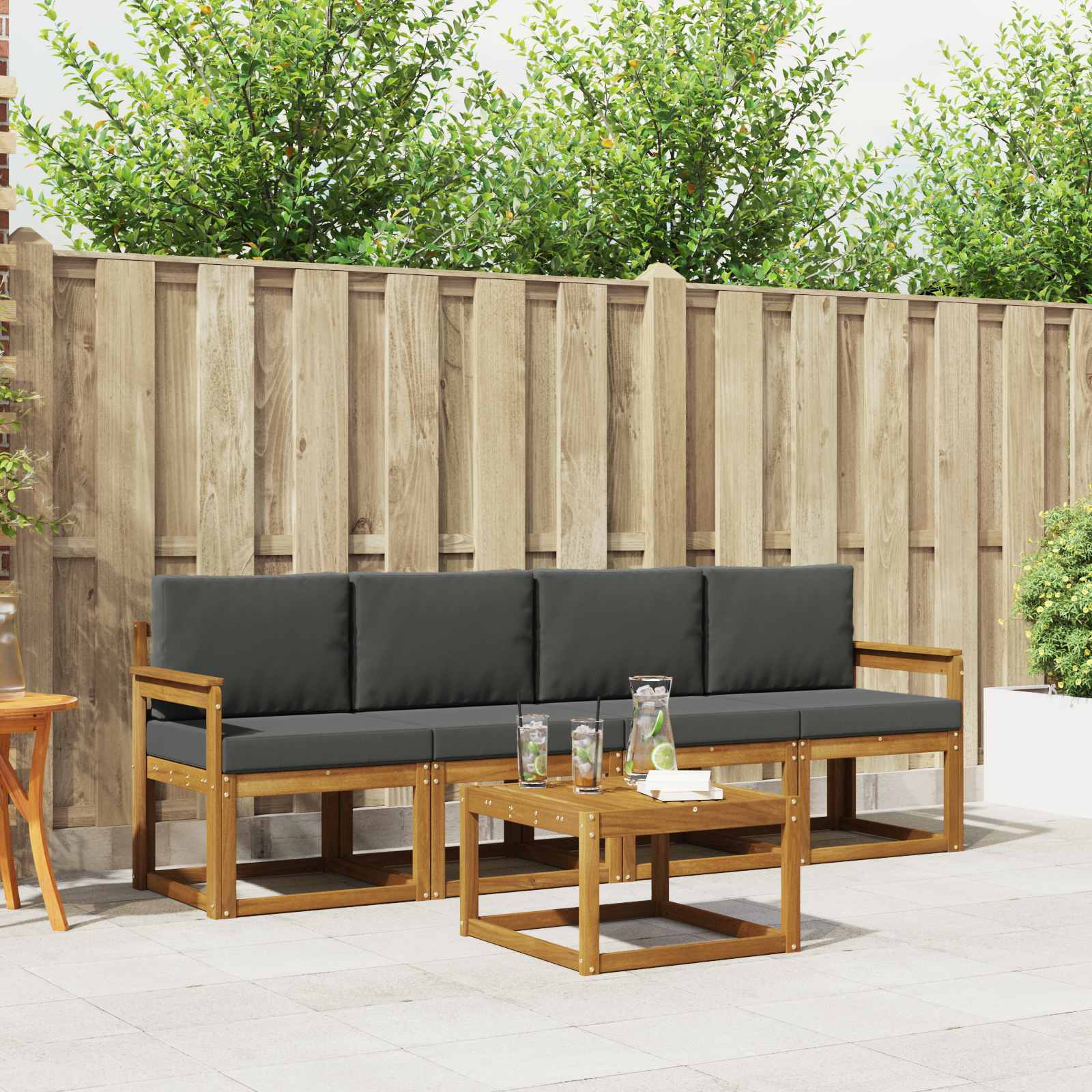 Buiten bankenset met kussen 5 pcs Natuurlijk en Antraciet – afbeelding 1