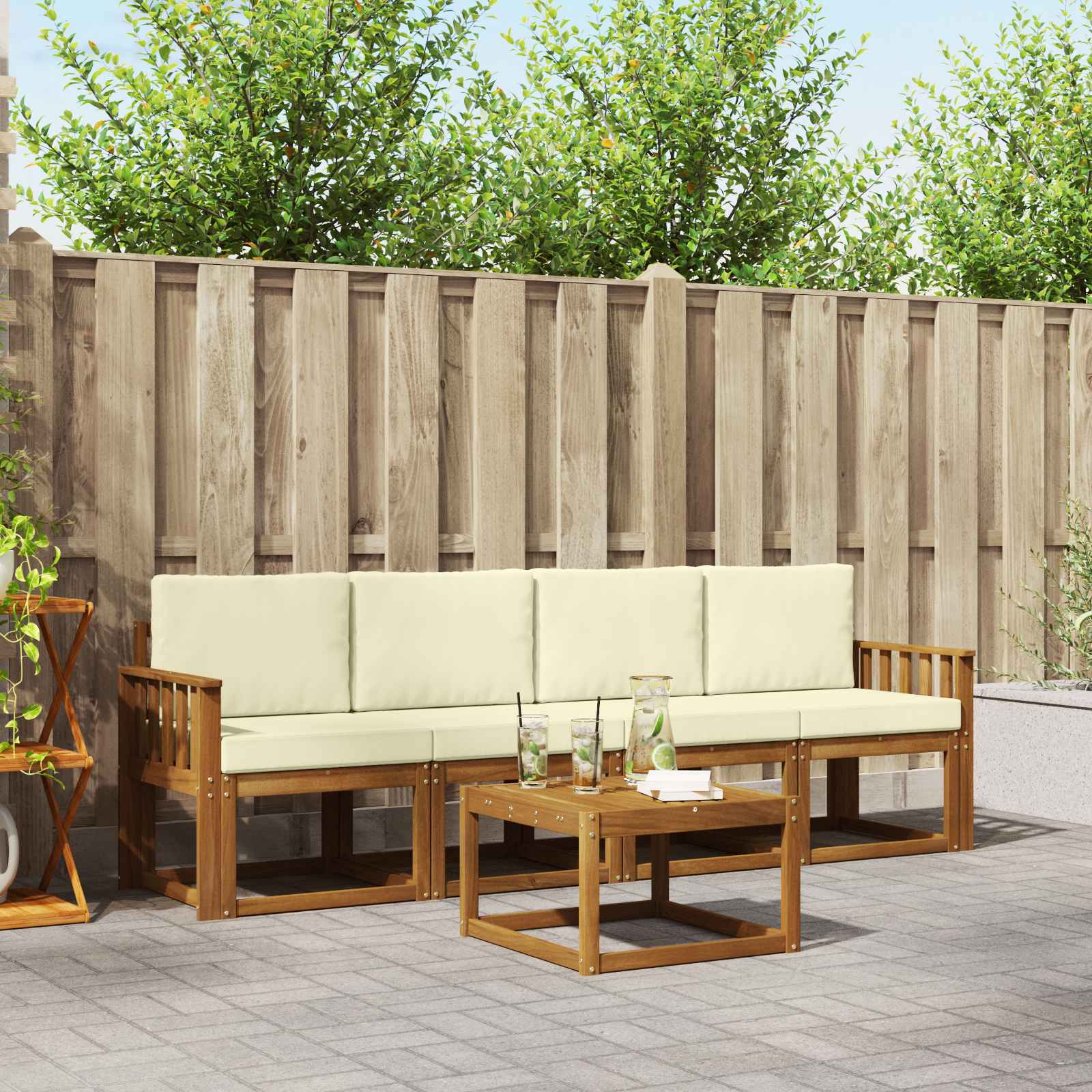 Buiten bankenset met kussen 5 pcs Natuurlijk en Crème – afbeelding 1