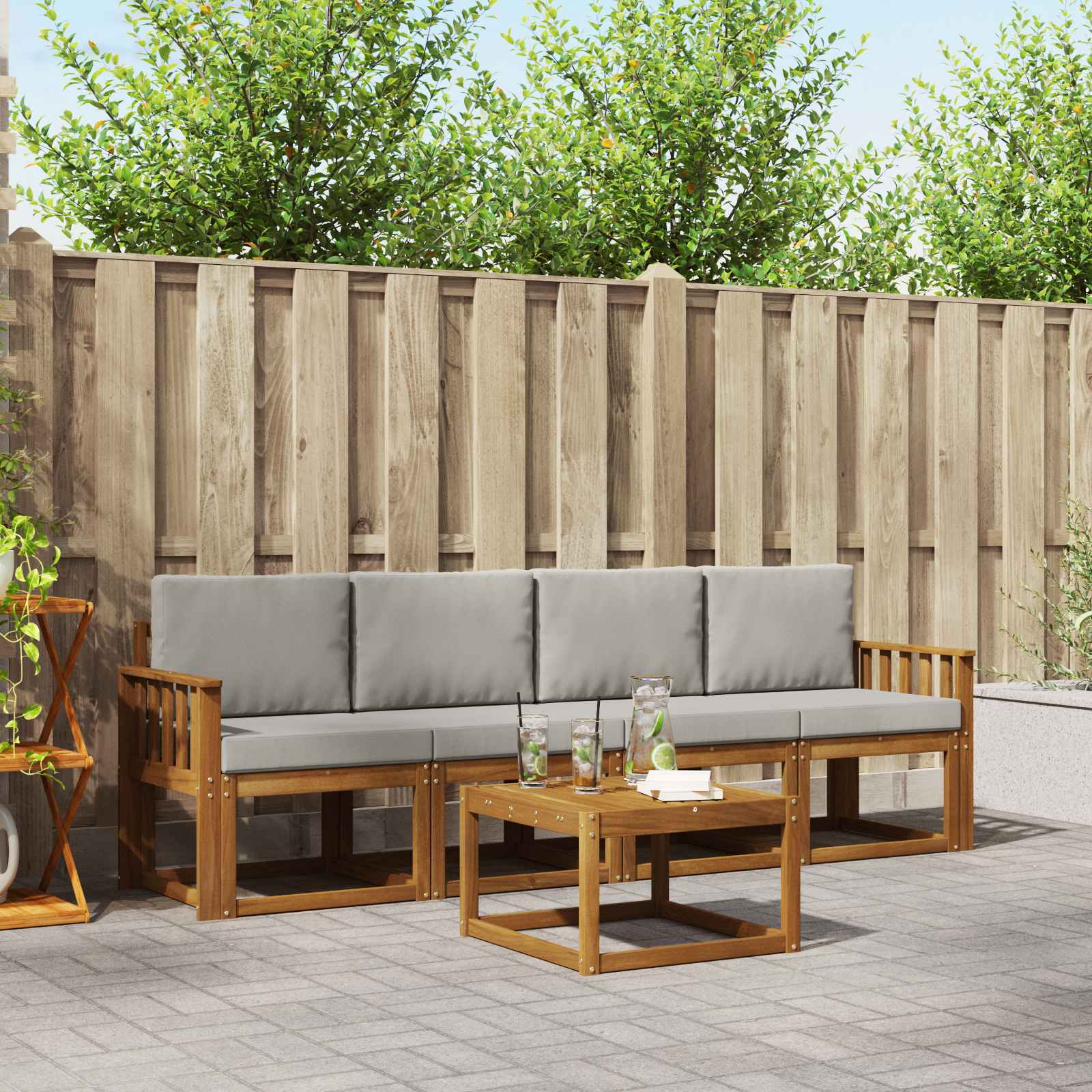 Buiten bankenset met kussen 5 pcs Natuurlijk en Lichtgrijs – afbeelding 1