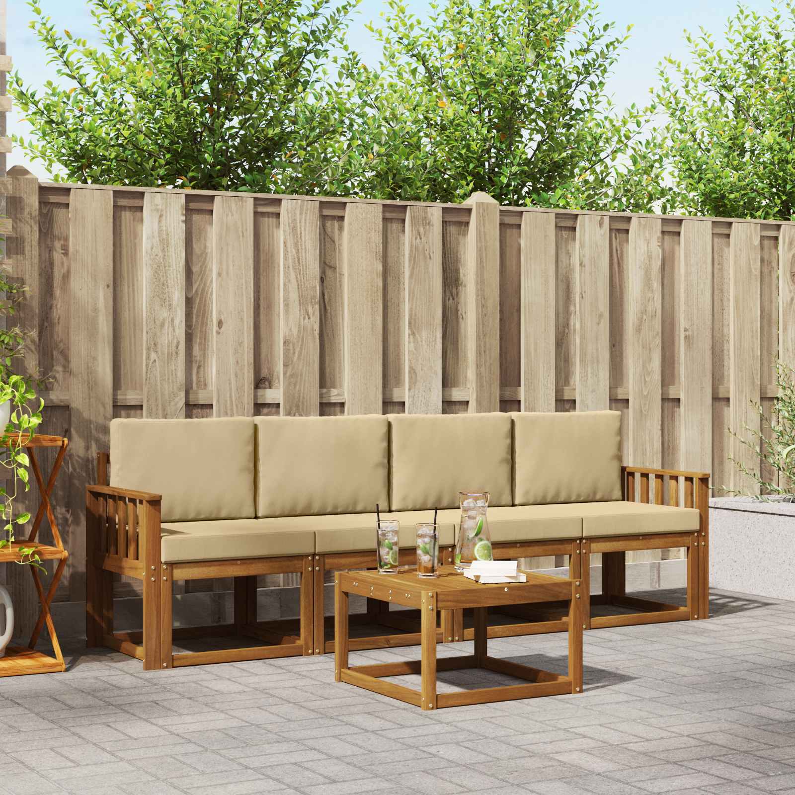 Buiten bankenset met kussen 5 pcs Natuurlijk en Beige – afbeelding 1