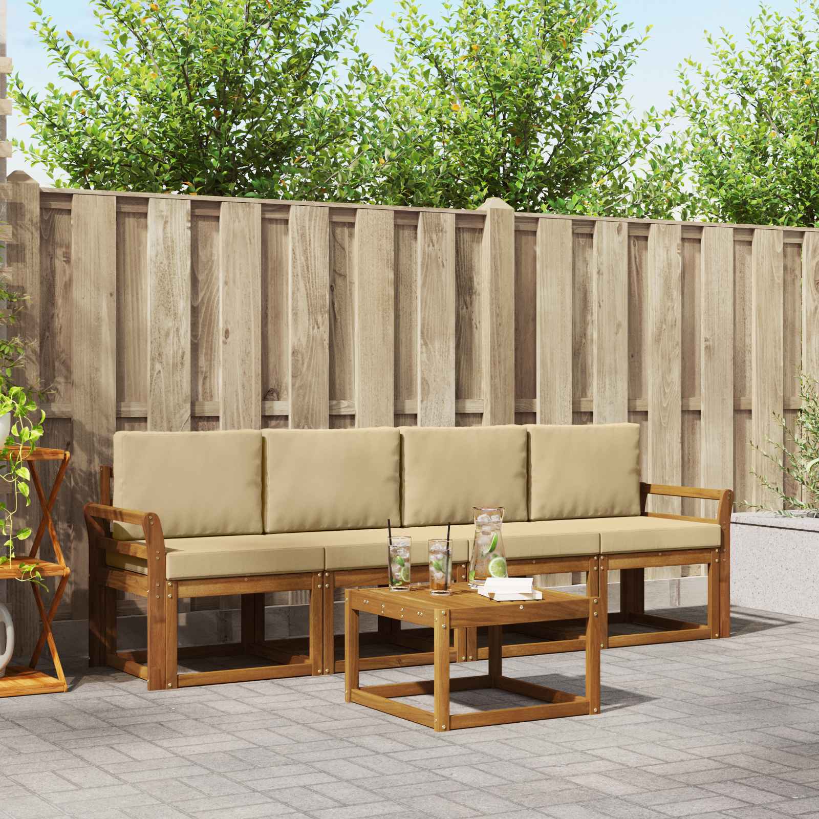 Buiten bankenset met kussen 5 pcs Natuurlijk en Beige – afbeelding 1